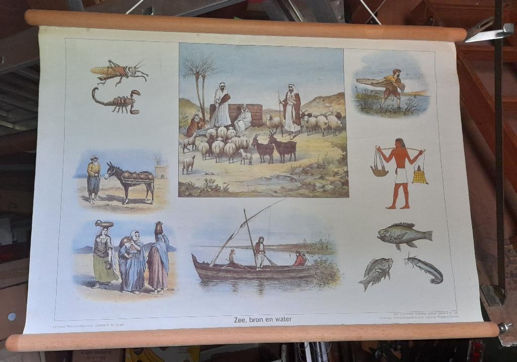 Schoolplaat ZEE BRON en WATER Van Lummel Bijbelse platen, Antiek en Kunst, Antiek | Schoolplaten, Ophalen of Verzenden, Overige thema's