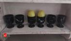 Luminarc 6 zwart glazen kip eierdopjes, Glas, Overige typen, Overige stijlen, Ophalen of Verzenden