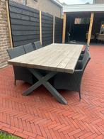 Tuintafel met 6 stoelen., Tuin en Terras, Ophalen, Gebruikt, Rechthoekig, Hout