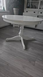 Witte ronde uitschuifbare eettafel IKEA + hoes, Ophalen, Gebruikt, Rond, 100 tot 150 cm