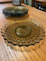 Set van 4 vintage glazen gebaksbordjes, Gebruikt, -, -, Ophalen of Verzenden