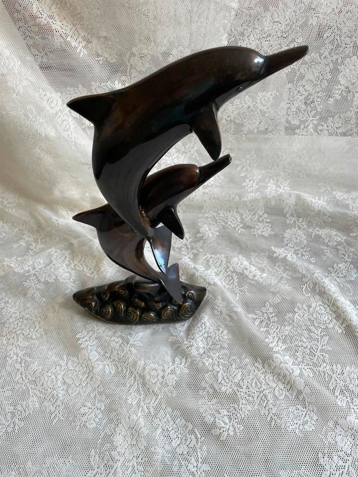 Bronzen dolfijnen sculptuur, Antiek en Kunst, Antiek | Koper en Brons, Brons, Ophalen of Verzenden