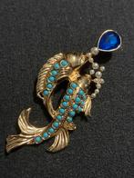 Vintage Vis Broche met Edelsteen en Parel, Overige materialen, Gebruikt, Ophalen of Verzenden, Met edelsteen