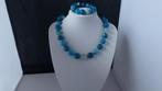 AGAAT (gefacetteerd 16 mm) ketting/oorhanger/armband-set, Nieuw, Blauw, Met edelsteen, Zilver