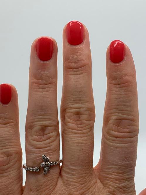 W60 Pandora zilveren ring libelle maat 17, Sieraden, Tassen en Uiterlijk, Ringen, Dame, 17 tot 18, Zilver, Zilver, Met strass