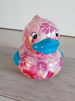 Leuke grote roze eend spaarpot met bloemen design, Ophalen of Verzenden, Gebruikt, Steen, Aardewerk of Keramiek, Dier