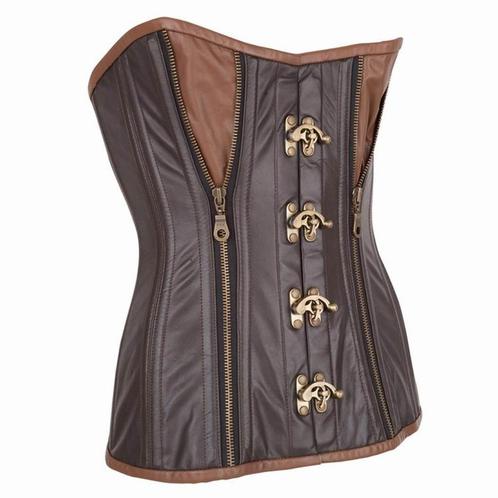 Leren steampunk korset model 24 maat small t/m 6xl, Kleding | Dames, Ondergoed en Lingerie, Body of Korset, Bruin, Ophalen of Verzenden