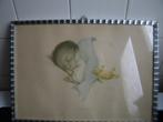 BABYPRENT BESSIE PEASE IN OUDE HOUTEN LIJST ZILVERKLEUR, Minder dan 50 cm, Gebruikt, Ophalen of Verzenden, Print