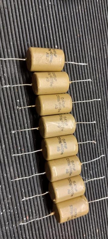 8 st. Mustard cap 0.47µF 400V vintage condensatoren Philips  beschikbaar voor biedingen