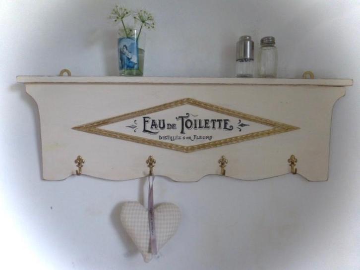 Brocante gesleten roomwit regaal / sieraden /rek / kapstokje, Antiek en Kunst, Curiosa en Brocante, Ophalen of Verzenden