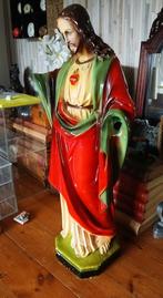 Groot antiek heilig hart beeld Jezus uit kerk hoogte 66 cm, Antiek en Kunst, Antiek | Religie, Ophalen