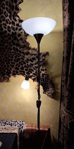 Staande messing vloerlamp - lamp met leeslamp 1.77 m, Huis en Inrichting, Lampen | Vloerlampen, Verzenden, Zo goed als nieuw, Glas