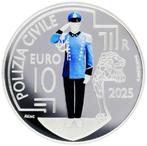 San Marino 10 Euro 2025 "Polizia Civile", Proof Ag 925, Setje, Ophalen of Verzenden, 10 euro, Zilver