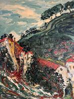 Schilderij olieverf dorp berglandschap, Ophalen of Verzenden