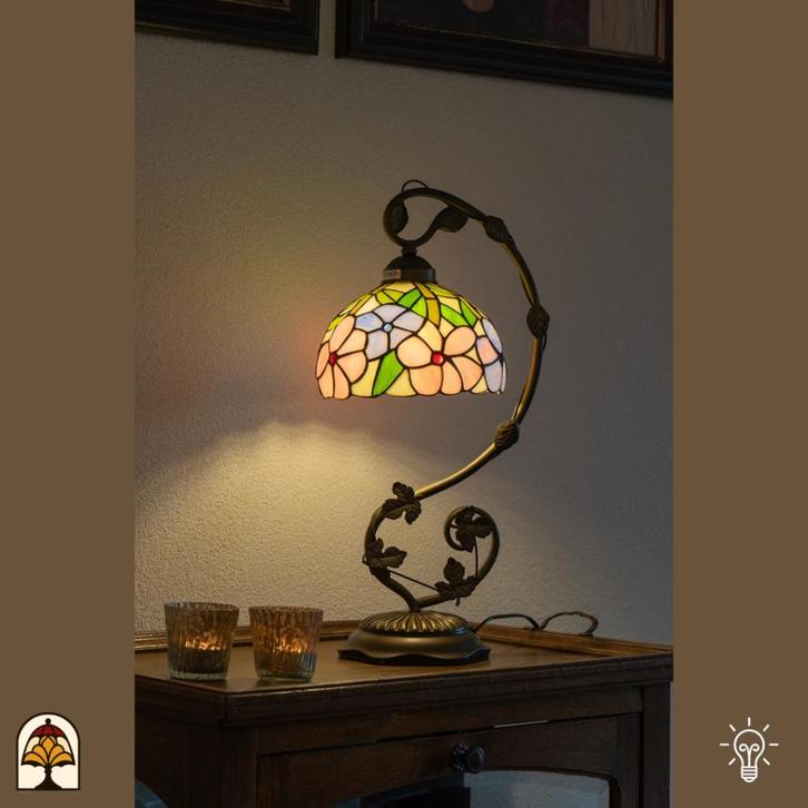 Tiffany Tafellamp Fiora - 20 cm, Huis en Inrichting, Lampen | Tafellampen, Nieuw, 50 tot 75 cm, Glas, Ophalen of Verzenden