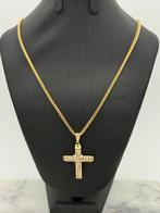 Prachtige 14 karaat vossenstaart ketting met kruis 65 cm, Met hanger, Nieuw, Ophalen of Verzenden, Nvt