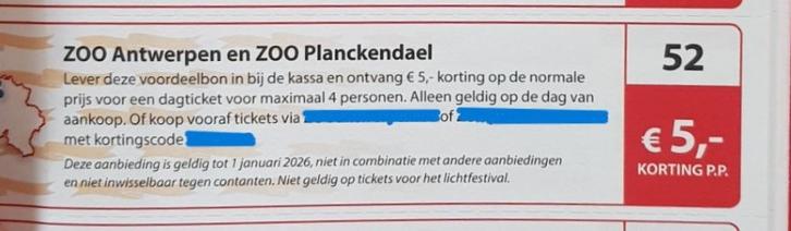 ZOO Antwerpen en ZOO Planckendael € 5,- korting p.p., Tickets en Kaartjes, Recreatie | Dierentuinen, Drie personen of meer, Kortingskaart