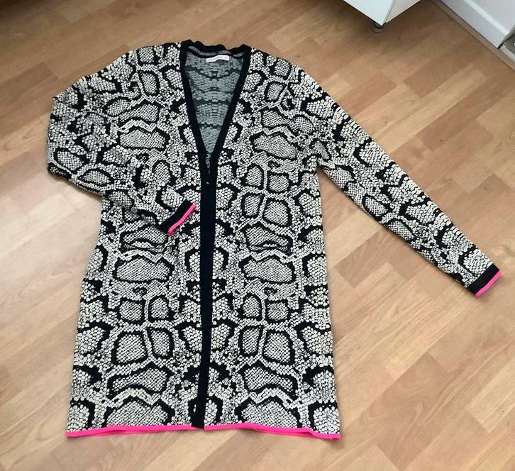 STUDIO ANNELOES leuk vest met print en fuchsia roze bies XL, Kleding | Dames, Truien en Vesten, Zo goed als nieuw, Maat 46/48 (XL) of groter