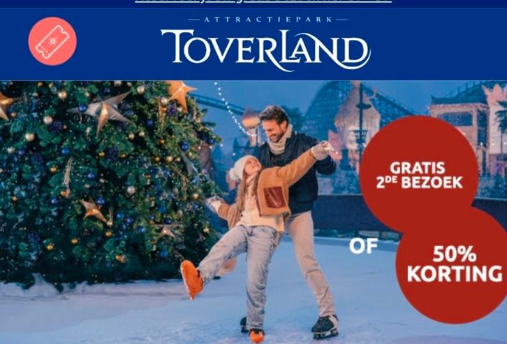 Winterticket toverland  24 dec 2 stuks met 50 % korting, Tickets en Kaartjes, Recreatie | Pretparken en Attractieparken, Drie personen of meer