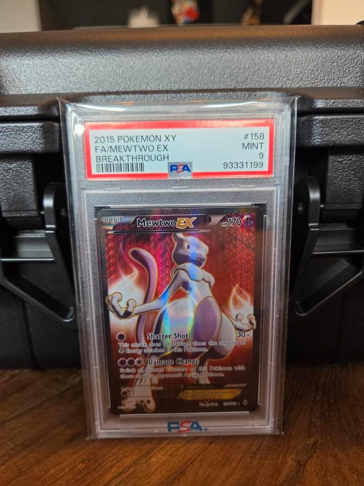 Mewtwo EX 158/162 Breakthrough PSA 9!, Hobby en Vrije tijd, Verzamelkaartspellen | Pokémon, Zo goed als nieuw, Losse kaart, Foil