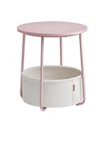(NIEUW) Pastelroze bijzettafel met mand, Ophalen, Minder dan 55 cm, Rond, Nieuw