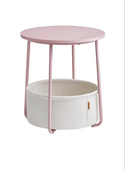 (NIEUW) Pastelroze bijzettafel met mand, Huis en Inrichting, Tafels | Bijzettafels, Nieuw, Rond, Minder dan 55 cm, Hout, Ophalen