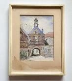 Kleine aquarel van de Waterpoort in Tiel, ingelijst, Antiek en Kunst, Ophalen of Verzenden