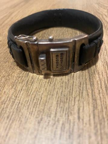 Zwarte leren zilveren Buddha to Buddha armband beschikbaar voor biedingen