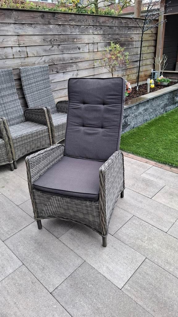 6 st. Tuinstoelen halfronde wicker gasgeveerd verstelbaar, Tuin en Terras, Tuinstoelen, Zo goed als nieuw, Wicker, Verstelbaar