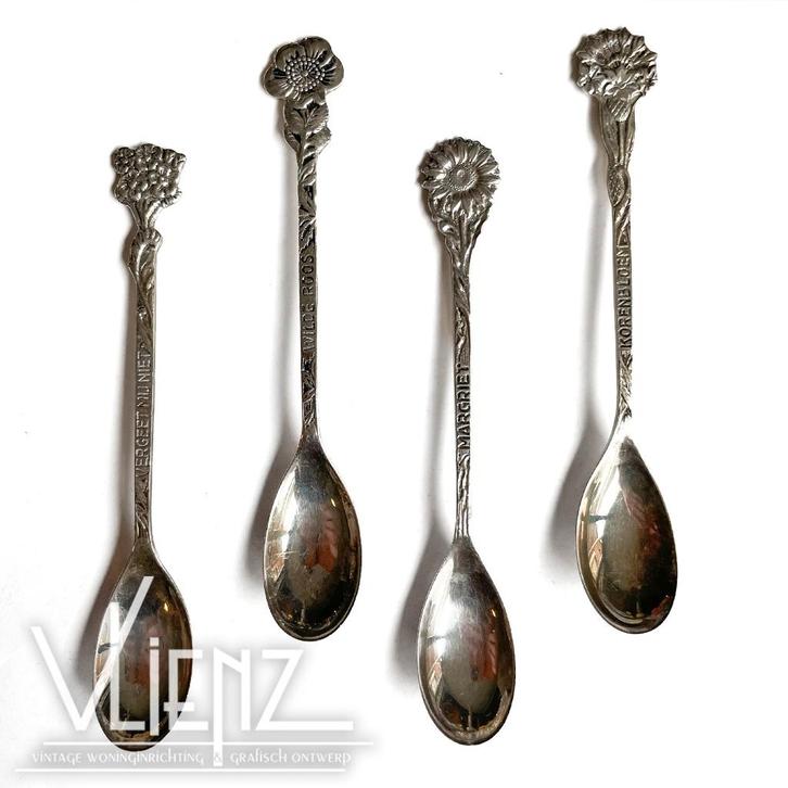 Theelepeltjes Douwe Egberts bloemen, roos, D.E. H. Hooijkaas, Antiek en Kunst, Antiek | Bestek, Ophalen of Verzenden