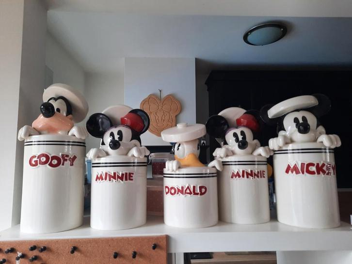Disney Mickey, Minnie, Donald en Goofy cookie jars, Verzamelen, Disney, Zo goed als nieuw, Beeldje of Figuurtje, Mickey Mouse