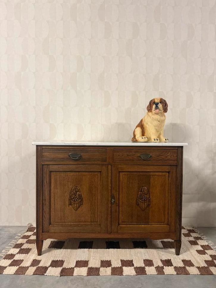 Vintage commode dressoir marmer blad eikenhout antiek, Huis en Inrichting, Kasten | Dressoirs, Zo goed als nieuw, 100 tot 150 cm