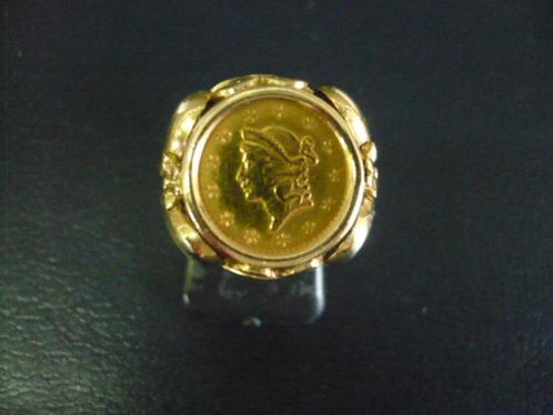 14 krt. gouden ring met gouden muntje 1 $ hoog gehalte goud, Sieraden, Tassen en Uiterlijk, Ringen, Zo goed als nieuw, Dame of Heer
