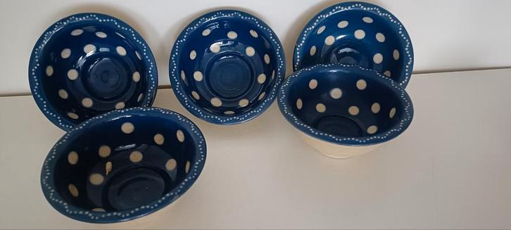 5 Aardewerk Schaaltjes Blauw met Stippen, Huis en Inrichting, Woonaccessoires | Schalen en Manden, Ophalen of Verzenden