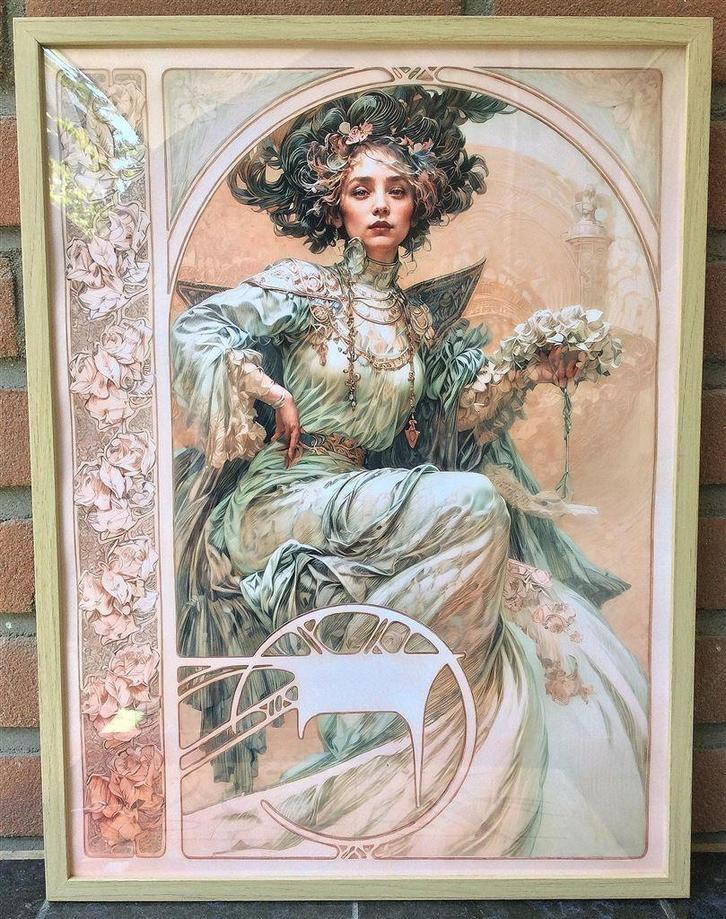 Unieke Alphonse Mucha Wereld Art Nouveau dag Print Poster #8, Antiek en Kunst, Kunst | Litho's en Zeefdrukken, Verzenden