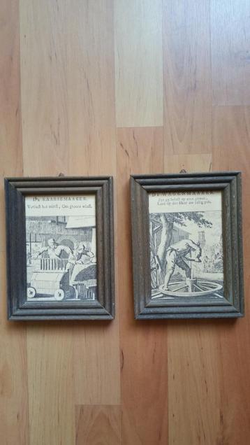 Prenten van oude ambachten ingelijst 2 stuks 14x18 cm. beschikbaar voor biedingen