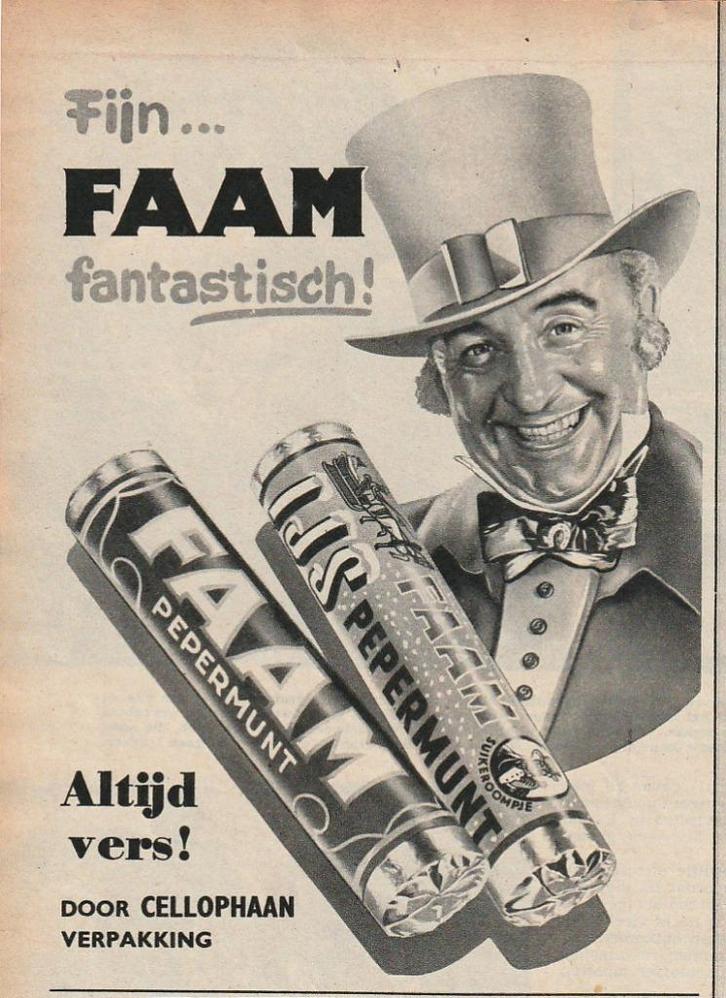Retro reclame 1958 Faam pepermunt altijd vers snoep, Verzamelen, Retro, Overige typen, Verzenden