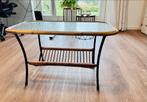 Vintage glazen salontafel met bamboe accenten, Minder dan 45 cm, Gebruikt, Ophalen of Verzenden, Glas