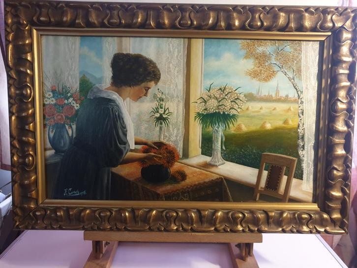 W 2 Jugendstil Schilderij op Paneel - ca. 1915 afm 56x38cm, Antiek en Kunst, Kunst | Schilderijen | Klassiek, Ophalen of Verzenden