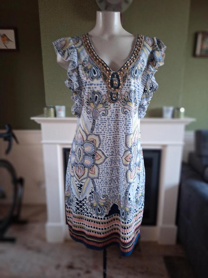 K-Design K Design ruches jurk m gratis verz in nL, Kleding | Dames, Jurken, Zo goed als nieuw, Maat 38/40 (M), Blauw, Knielengte