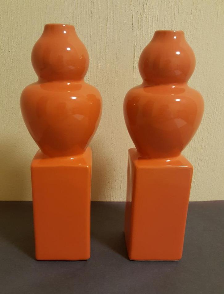 Set van 2 oranje space age design vazen in keramiek, Verzamelen, Retro, Huis en Inrichting, Ophalen of Verzenden
