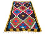Handmade oriental wool Kelim carpet reversible 99x150cm, Gebruikt, 100 tot 150 cm, Onbekend, Zwart