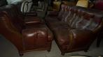 Chesterfield retro vintage leder bank met fauteuils, Antiek en Kunst, Ophalen