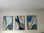 Schilderij drieluik blauw/goud, Antiek en Kunst, Ophalen