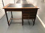 Vintage houten bureau met lederen blad - goede staat, Huis en Inrichting, Zo goed als nieuw, Ophalen, Bureau