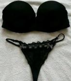 Lingerie setje zwart strepless bh maat 75c string maat 36, H&M, Verzenden, Zwart, Setje