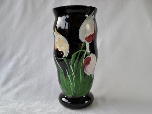 Zwarte glazen Art Deco Vaas – Booms glas, De Ruppel ca. 1930, Antiek en Kunst, Antiek | Vazen, Ophalen of Verzenden