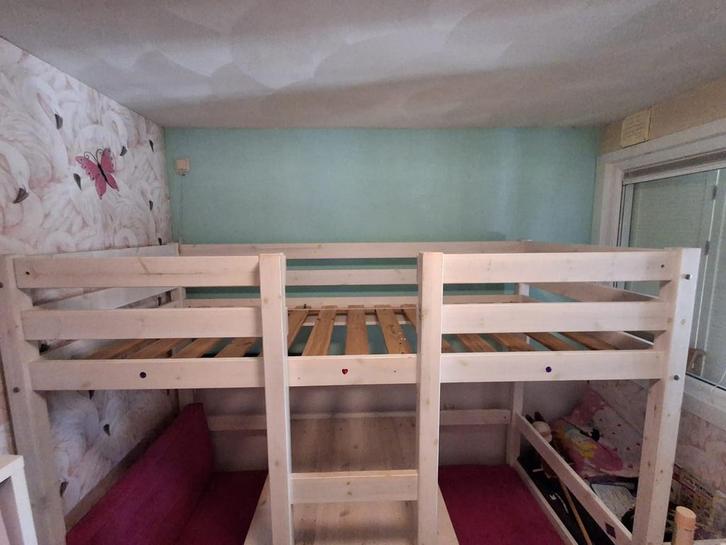 Hoogslaper met zitje,, Huis en Inrichting, Slaapkamer | Stapelbedden en Hoogslapers, Gebruikt, Hoogslaper, 90 cm, 200 cm, Eenpersoons