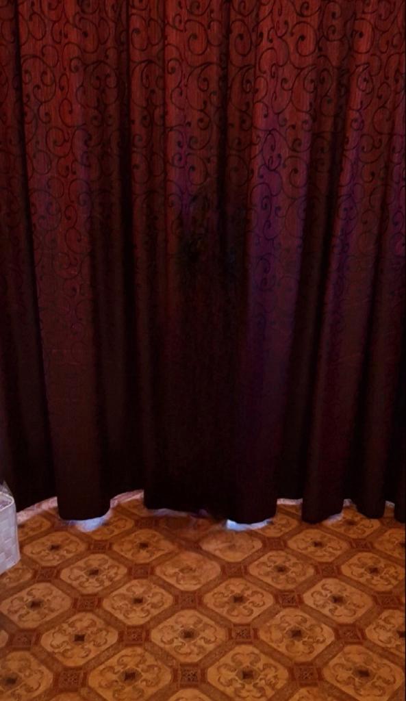 Rode Gordijnen met Patroon, Huis en Inrichting, Stoffering | Gordijnen en Lamellen, Zo goed als nieuw, 200 cm of meer, 200 cm of meer