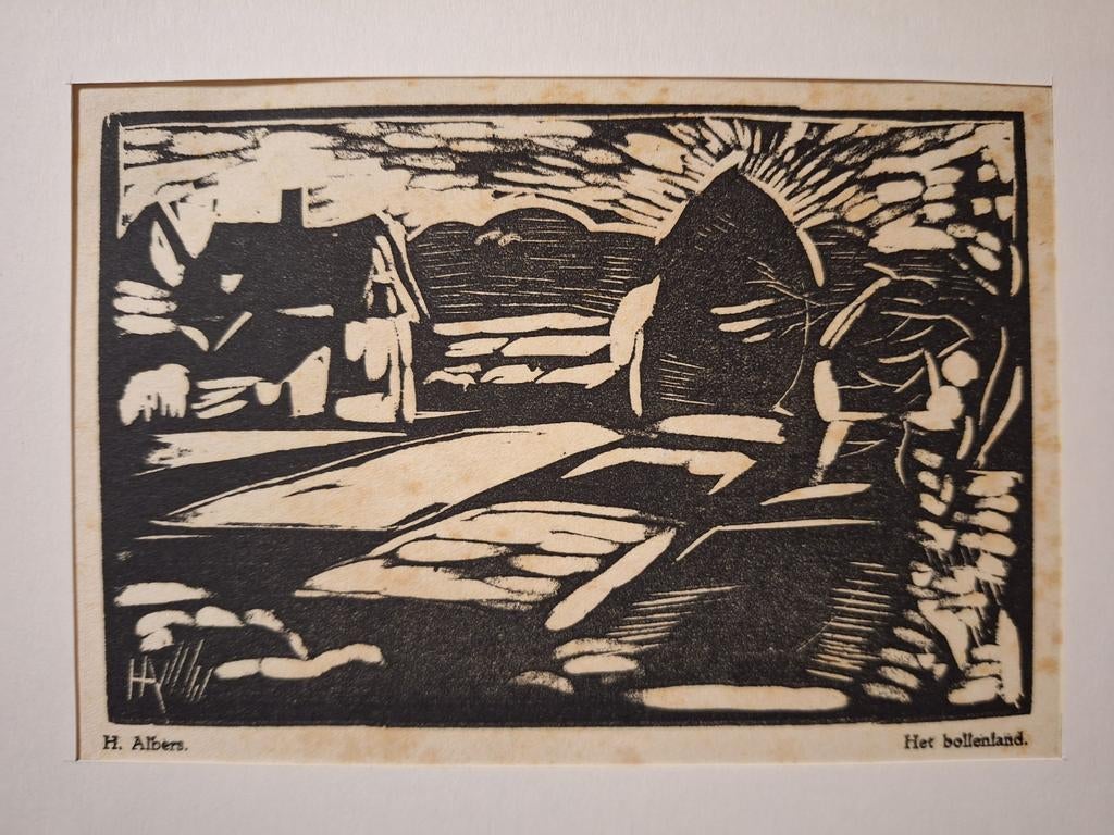Houtsnede 'Het bollenland' door H. Albers, Antiek en Kunst, Ophalen of Verzenden